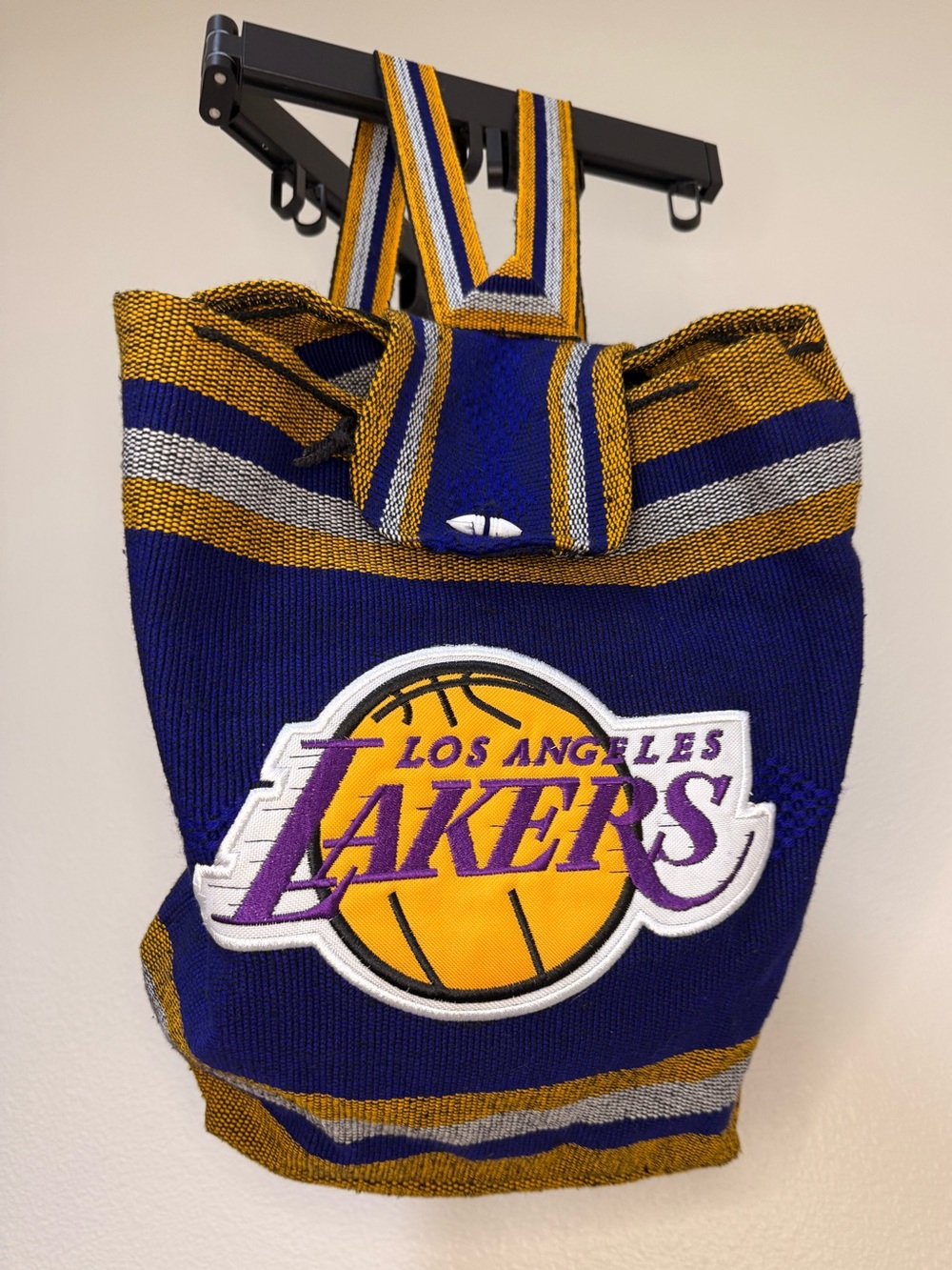 Los Angeles LAKERS‎ Knitted Backpack Sack Bag Drawstring Woven Serape Style OS